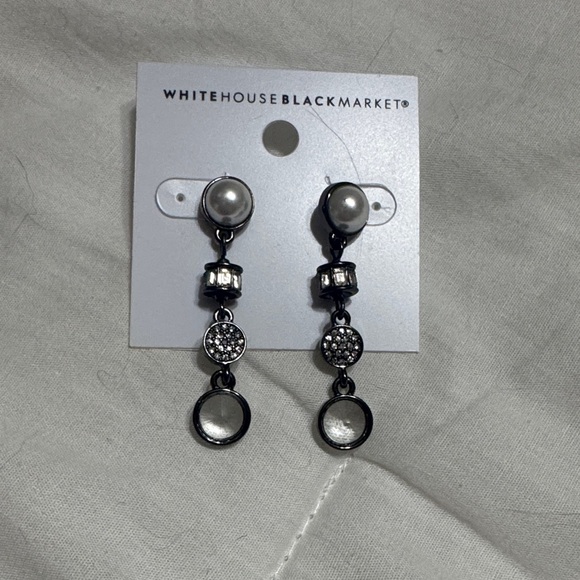 White House Black Market Jewelry - White House Black Market Pearl and Black Drop Earrings